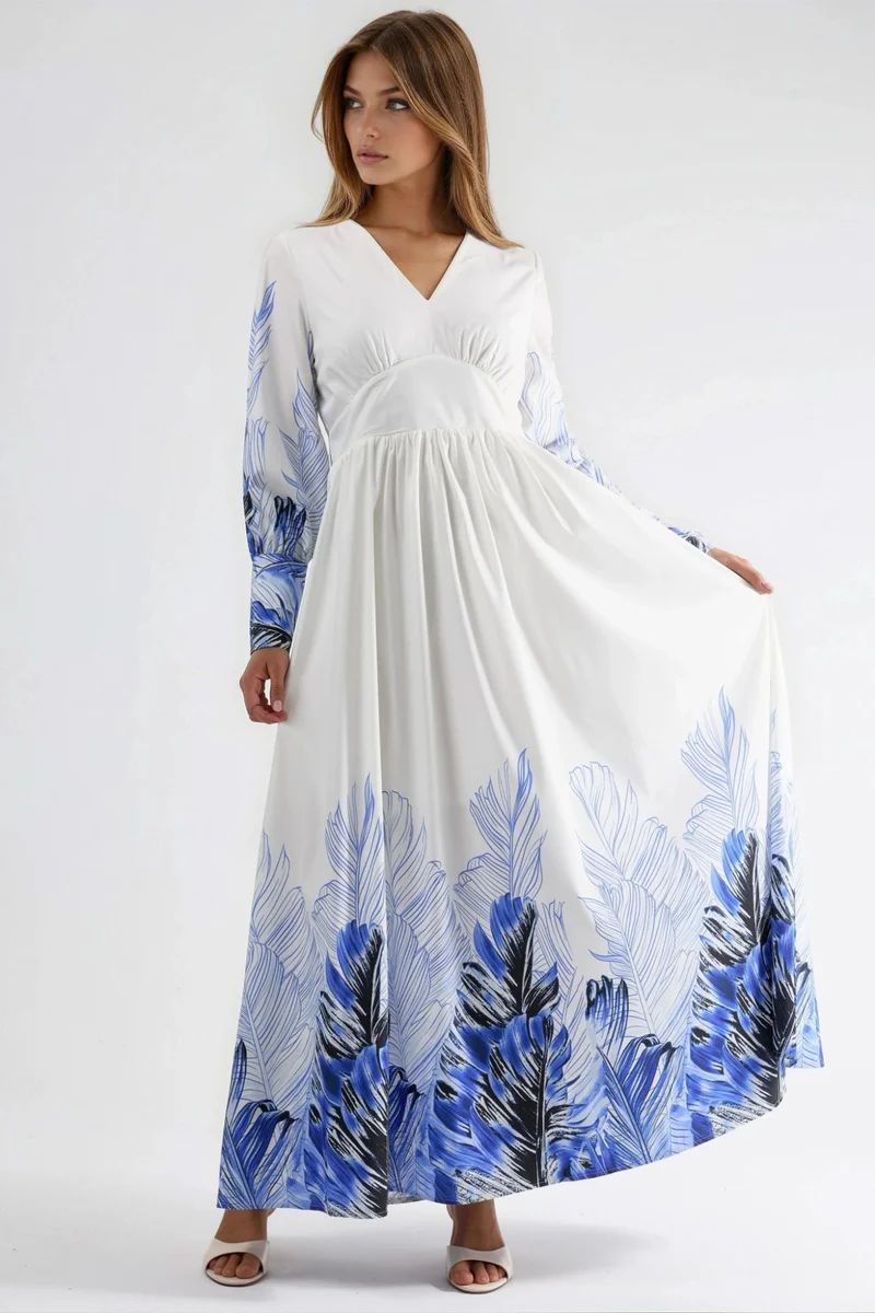 جينيفر Tropical Floral Print Maxi Dress