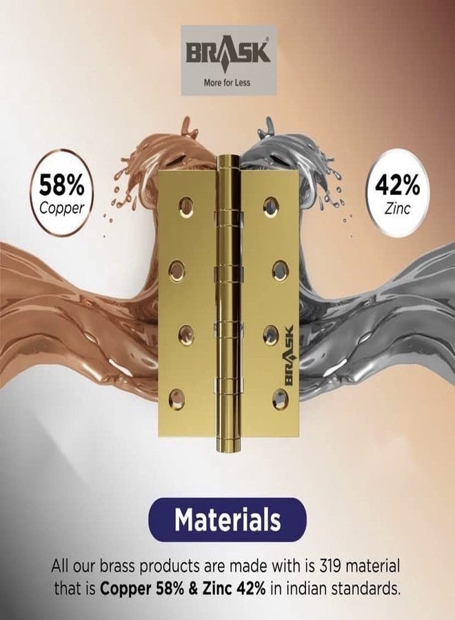 BRASK Brass Temple Bearing Hinges 4" x 3" x 3 mm (Pack of 3) (Golden Satin Finish) - Image 3