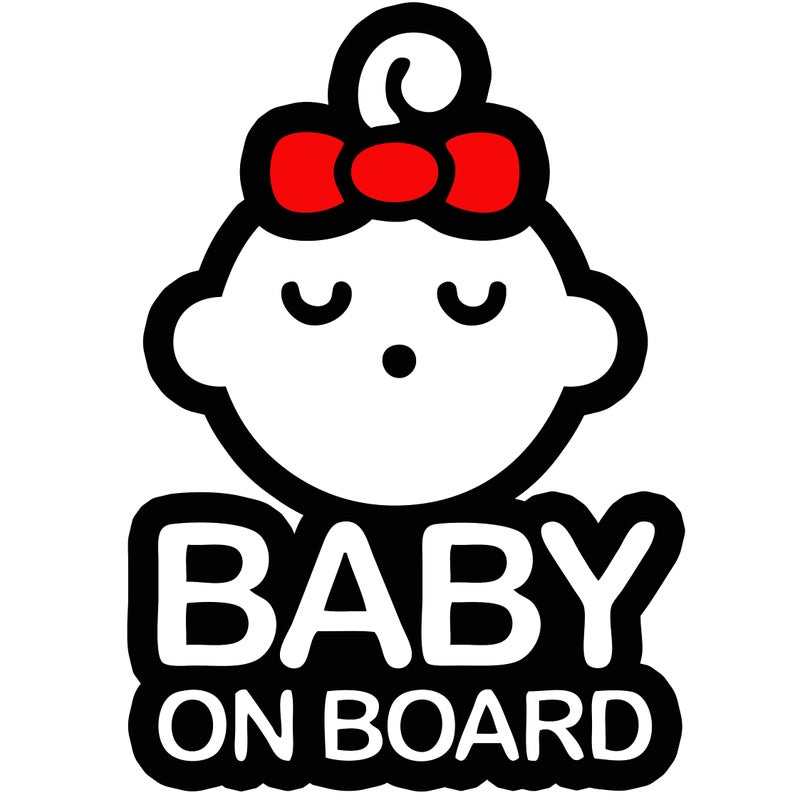 TOTOMO Baby on Board Sticker for Cars Funny Cute Safety Caution Decal Sign for Car Window and Bumper No Magnet  Sleeping Baby Girl Red Ribbon Bow Tie