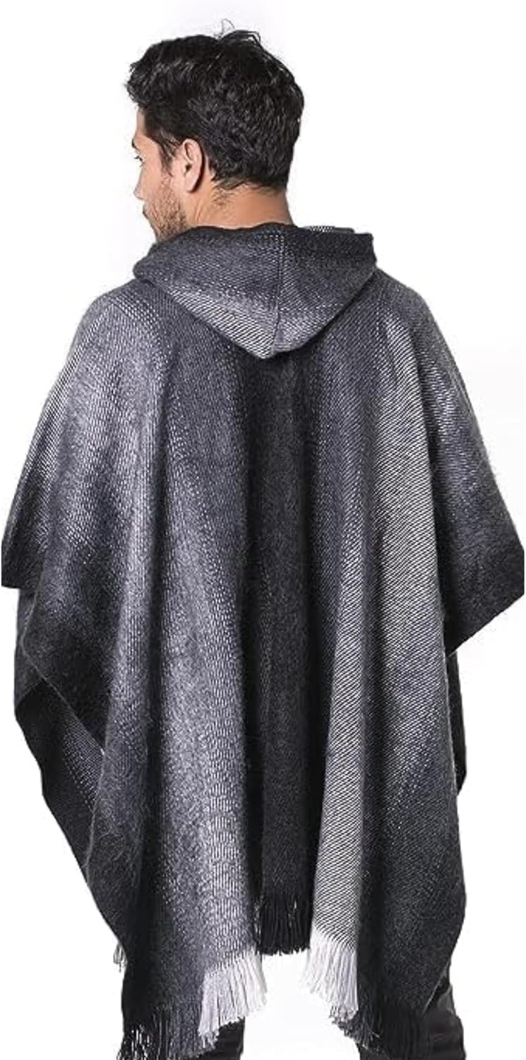 Gamboa Alpaca Hooded Poncho in Dark Gray - Image 2