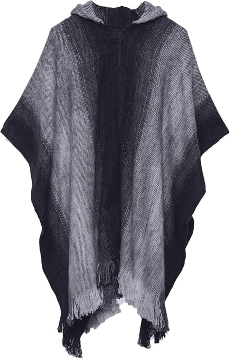Gamboa Alpaca Hooded Poncho in Dark Gray - Image 3