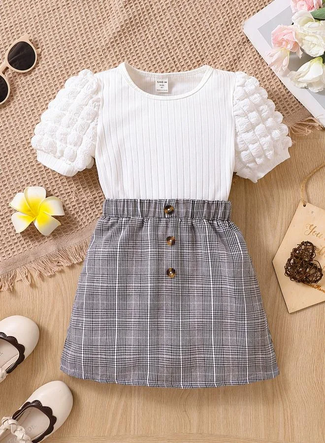 Take Two Girls White Top and Checkered Skirt Set