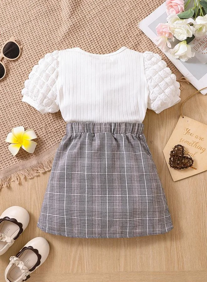 Take Two Girls White Top and Checkered Skirt Set