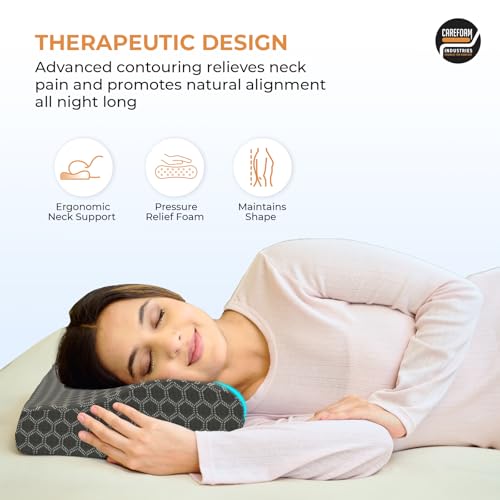 CareFoam Cooling Gel Memory Foam Cervical Neck Pillow | 2 Years Warranty | Pain Relief Sleep, Improves Posture Spinal Alignment, Neck Pain Relief |19 x 12 x 4 Inch| Black Jacquard Cover | Pack of 1 - Image 4