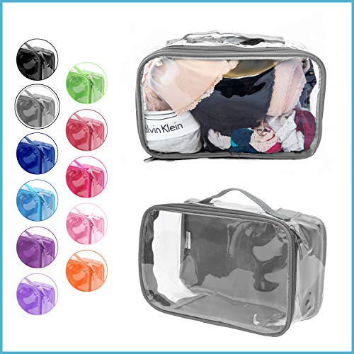 EzPacking Small Clear Travel Packing Cube/See Through PVC Plastic Pouch for Carry On Suitcase, Backpack or Diaper Bag/Transparent Multipurpose Accessories, Makeup & Underwear Organizer w/Handle (Gray) - Image 2
