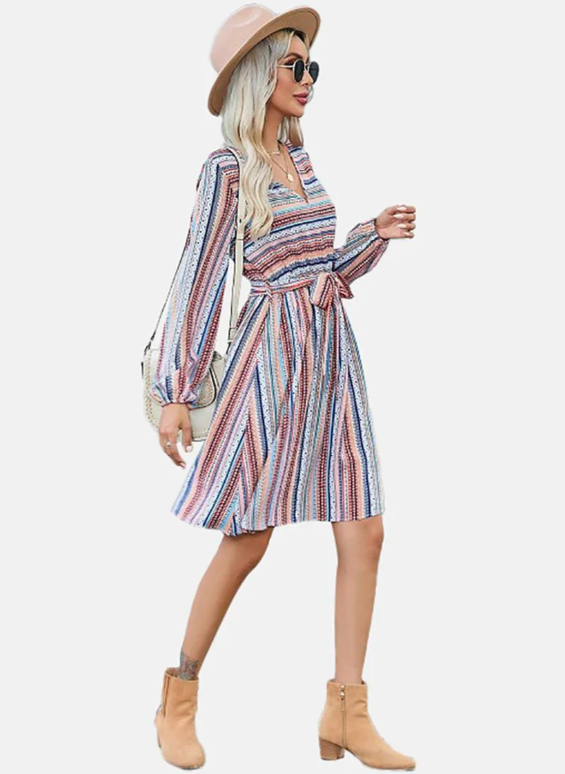 YUNIQEE White & Blue Ethnic Printed A-Line Dress