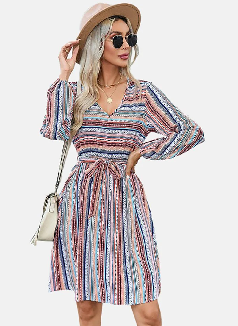 YUNIQEE Striped Tie Waist Dress