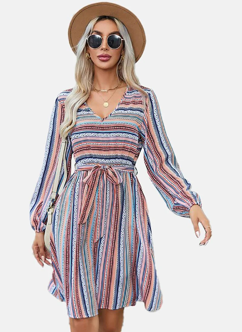YUNIQEE White & Blue Ethnic Printed A-Line Dress