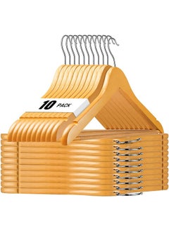 CityRiya-Long Wooden Hangers 10 Pack Coat Hanger Wood Hangers Premium Suit Hangers for Men Women Heavy Duty Hangers Pants Hanger Set with 360° Rotatable Hook & Shoulder Grooves  - Image 1
