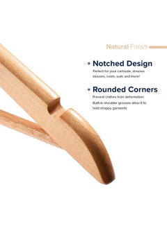 CityRiya-Long Wooden Hangers 10 Pack Coat Hanger Wood Hangers Premium Suit Hangers for Men Women Heavy Duty Hangers Pants Hanger Set with 360° Rotatable Hook & Shoulder Grooves  - Image 5