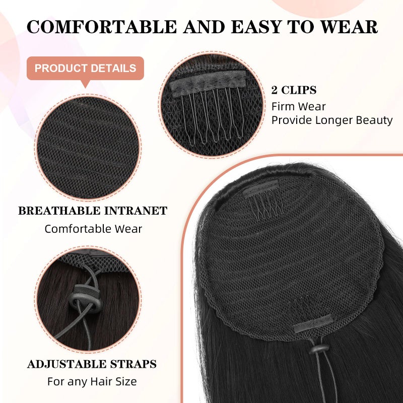 BOGSEA Ponytail Extension 26 Inch Drawstring Ponytail Extension for Women Long Wavy Hair Extensions for Daily Use(1B) - Image 4