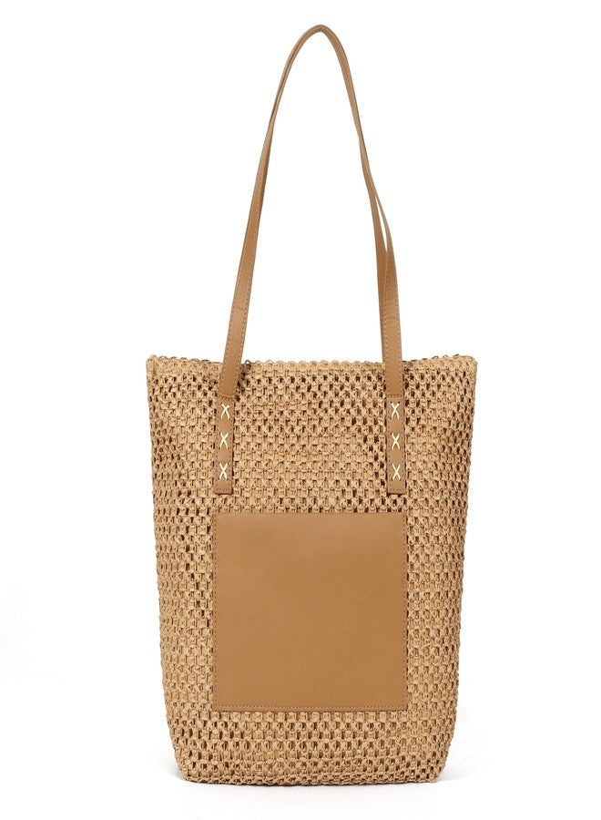 LA CARRIE Straw Beach Tote Bags for Women Summer Woven Shoulder Handbags Purse for Vacation Travel(Khaki) - Image 1