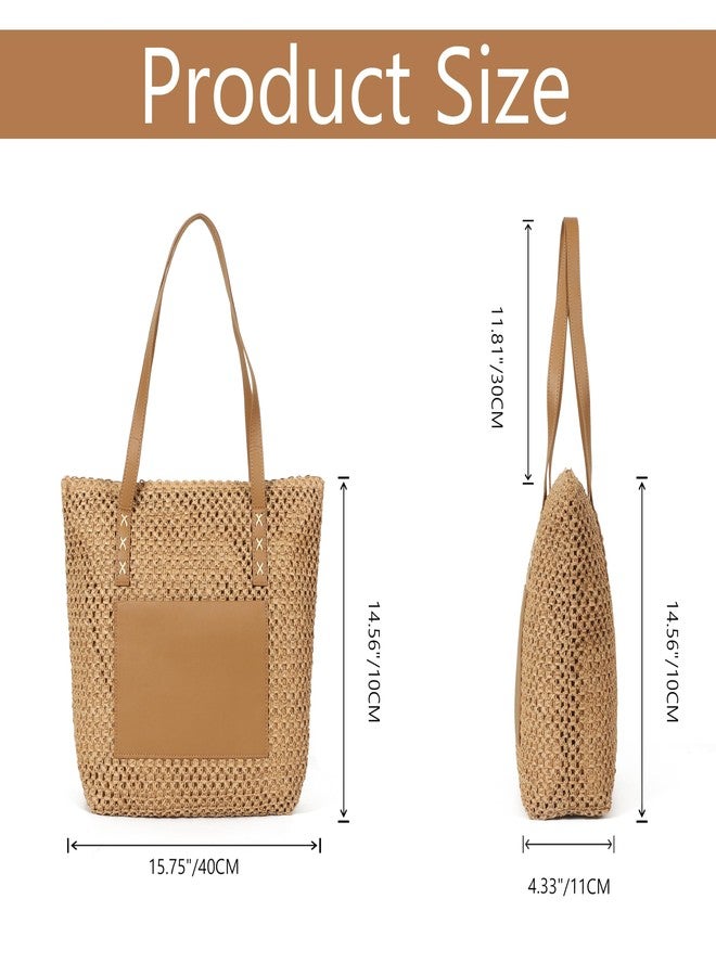 LA CARRIE Straw Beach Tote Bags for Women Summer Woven Shoulder Handbags Purse for Vacation Travel(Khaki) - Image 5