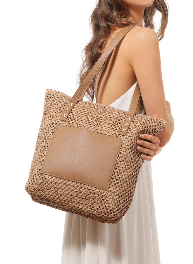 LA CARRIE Straw Beach Tote Bags for Women Summer Woven Shoulder Handbags Purse for Vacation Travel(Khaki) - Image 2