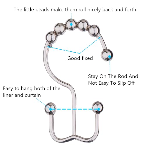 DAWNER Shower Curtain Hooks, Rust Proof Metal Easy Glide Double Rings, Stainless Steel Hangers for Bathroom Curtains, Set of 12, Brushed Nickel - Image 5