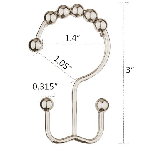 DAWNER Shower Curtain Hooks, Rust Proof Metal Easy Glide Double Rings, Stainless Steel Hangers for Bathroom Curtains, Set of 12, Brushed Nickel - Image 4