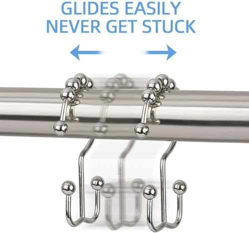 DAWNER Shower Curtain Hooks, Rust Proof Metal Easy Glide Double Rings, Stainless Steel Hangers for Bathroom Curtains, Set of 12, Brushed Nickel - Image 3