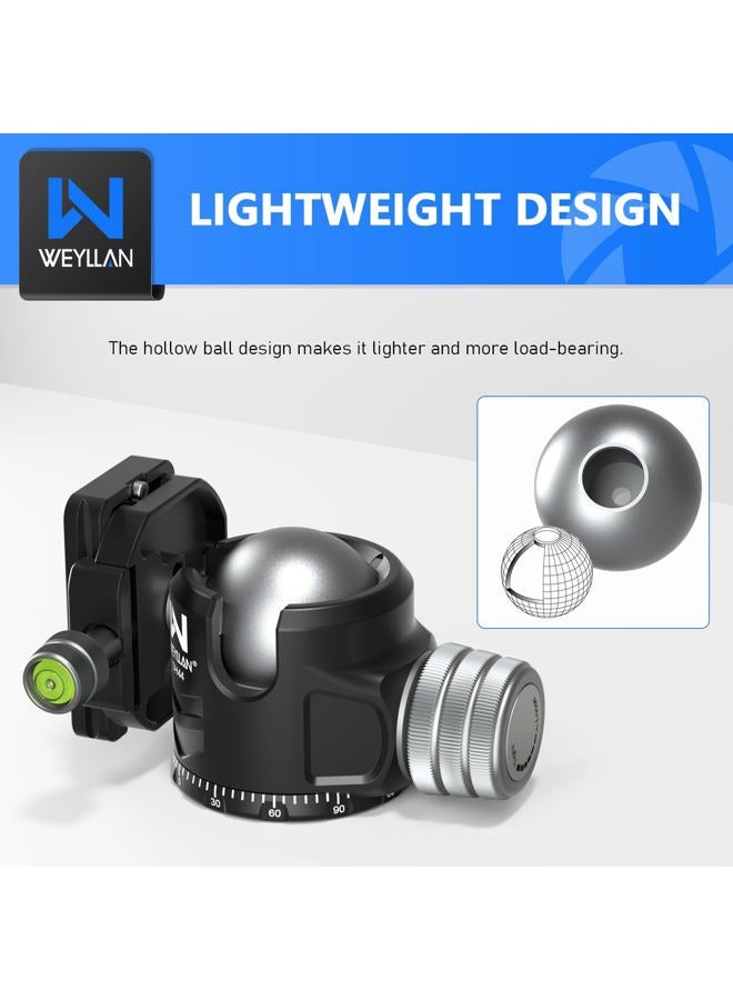 WEYLLAN 44mm Low Profile Ball Head Tripod Head DH44, Metal 360 Degree Panoramic Tripod Camera Ball Head Mount, with Two Quick Release Plates for Tripod Monopod DSLR Camera Max Load 55lbs/25kg - Image 5