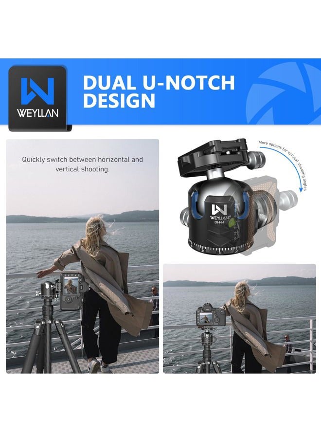 WEYLLAN 44mm Low Profile Ball Head Tripod Head DH44, Metal 360 Degree Panoramic Tripod Camera Ball Head Mount, with Two Quick Release Plates for Tripod Monopod DSLR Camera Max Load 55lbs/25kg - Image 4
