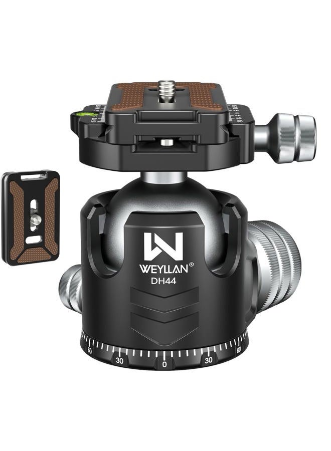 WEYLLAN 44mm Low Profile Ball Head Tripod Head DH44, Metal 360 Degree Panoramic Tripod Camera Ball Head Mount, with Two Quick Release Plates for Tripod Monopod DSLR Camera Max Load 55lbs/25kg - Image 1