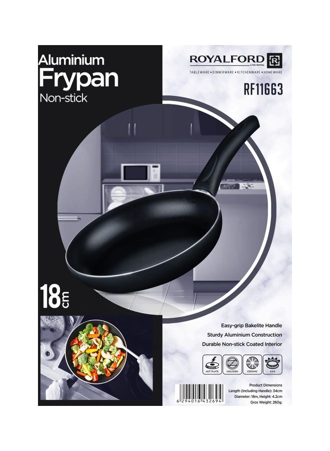 Royalford Aluminum Fry Pan Strong Aluminum Body With Non-Stick Coating And Bakelite Handle Heat Resistant Exterior, Compatible With Hot Plate, Halogen, Ceramic And Gas Stovetops Black 18cm - Image 5