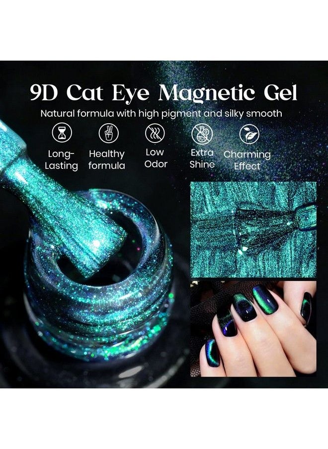 MIZHSE - 9D Cat Eye Gel Nail Polish 10Ml Holographic Galaxy Cateye Magnetic Nail Polish Gel Magic Chameleon Manicure Set(Cyan) - Image 1