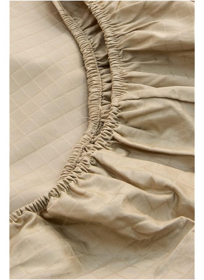 Hotel Linen Klub Single Fitted Sheet 1Pc 100 Percent Cotton 250Tc Dobby Box Sateen Size: 120X200+25Cm Beige  - Image 5