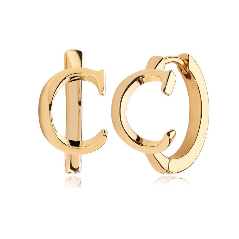 MYEARS Women Initial Earrings Gold Huggie Hoop Sleeper 14K Gold Plated Small Simple Hypoallergenic Everyday Trendy Jewelry Letter C - Image 1