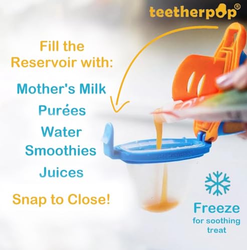 Teetherpop Fillable Silicone Teether for Babies – Breastmilk Popsicle Molds for Teething with Spill-Proof Sippy Slits – Freezable Baby Teethers for Liquids & Purées - Cool Relief (PinkLimon & Fuchsia) - Image 3