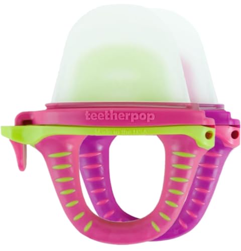 Teetherpop Fillable Silicone Teether for Babies – Breastmilk Popsicle Molds for Teething with Spill-Proof Sippy Slits – Freezable Baby Teethers for Liquids & Purées - Cool Relief (PinkLimon & Fuchsia) - Image 1