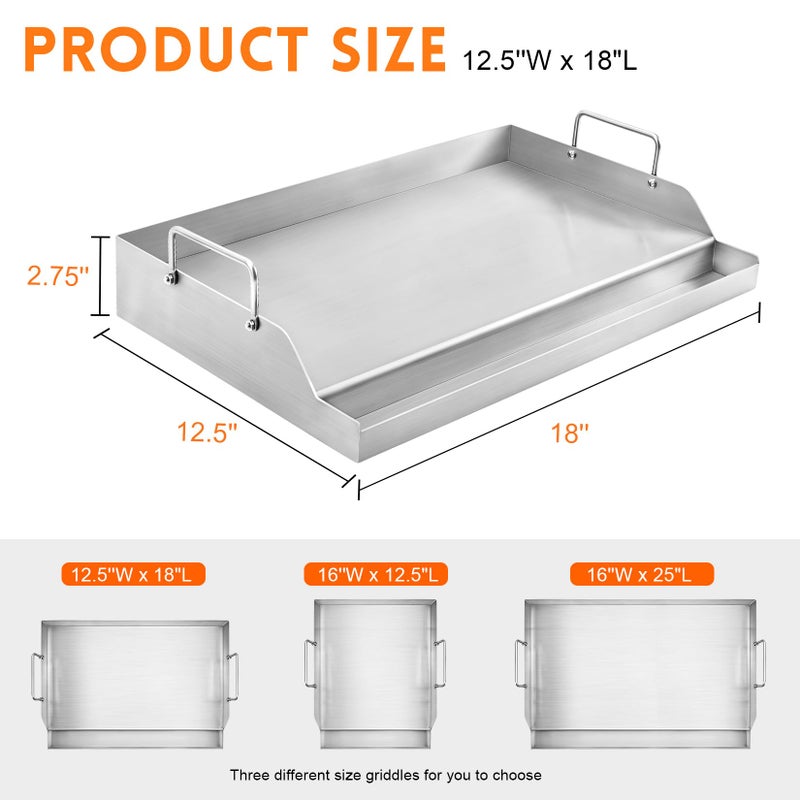 GGC Stainless Steel Griddle for Gas Grills, Universal Flat Top Griddle for Gas Stoves, Camping Stoves, 18" x 12.5" Nonstick Cooking Griddles for Charcoal, Tailgating, Parties - Image 2