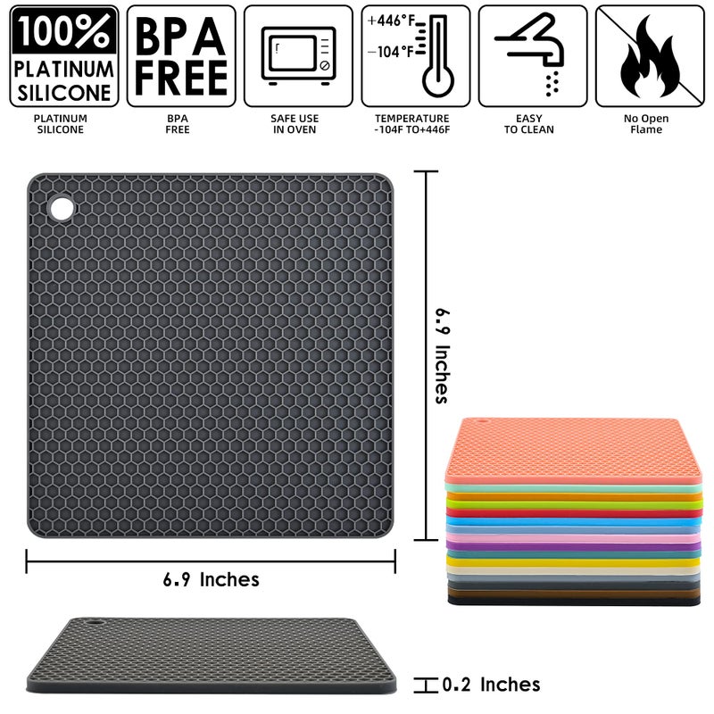 Smithcraft Silicone Pot Mat for Countertop Trivet Pads Heat Resistant Table Placemats 4 Pack,Size:7.5x7.5 Inch, Color: Black, Shape:Square - Image 2