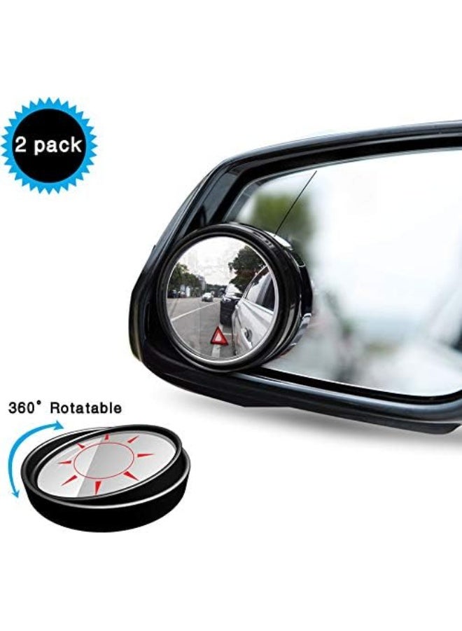 مرآة النقطة العمياء القابلة للدوران بزاوية 360 درجة من Uni-Fine، قطعتان، مرآة جانبية بزاوية واسعة من زجاج الكريستال عالي الدقة، مقاومة للماء ومتينة للسلامة المرورية (أسود) - Image 2