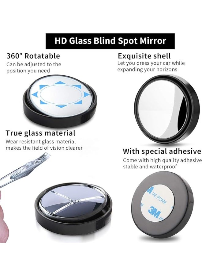مرآة النقطة العمياء القابلة للدوران بزاوية 360 درجة من Uni-Fine، قطعتان، مرآة جانبية بزاوية واسعة من زجاج الكريستال عالي الدقة، مقاومة للماء ومتينة للسلامة المرورية (أسود) - Image 4
