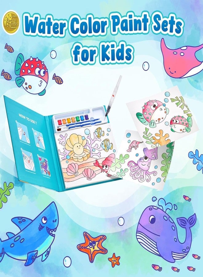 KLIFFOO Watercolor Painting Book for Kids, Coloring Notebook with Water Colorws and Brush, Creative Cartoon Coloring Books, Dip Water to Paint Painting Set for Kids, Boys, Girls, Childrens (Ocean World) - Image 2