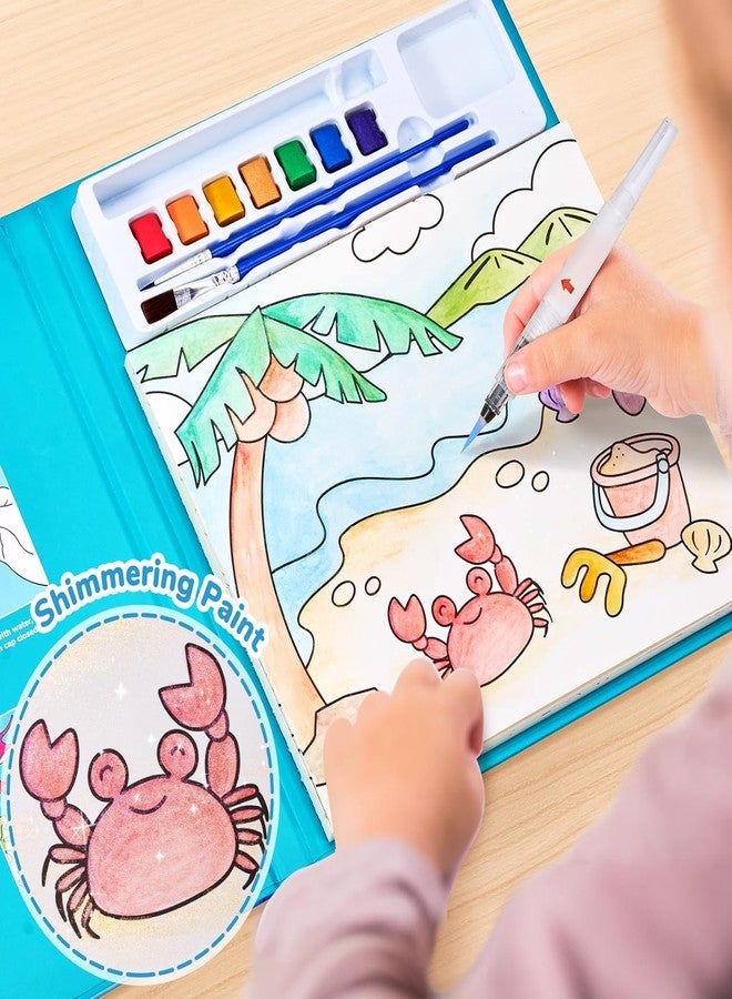 KLIFFOO Watercolor Painting Book for Kids, Coloring Notebook with Water Colorws and Brush, Creative Cartoon Coloring Books, Dip Water to Paint Painting Set for Kids, Boys, Girls, Childrens (Ocean World) - Image 3