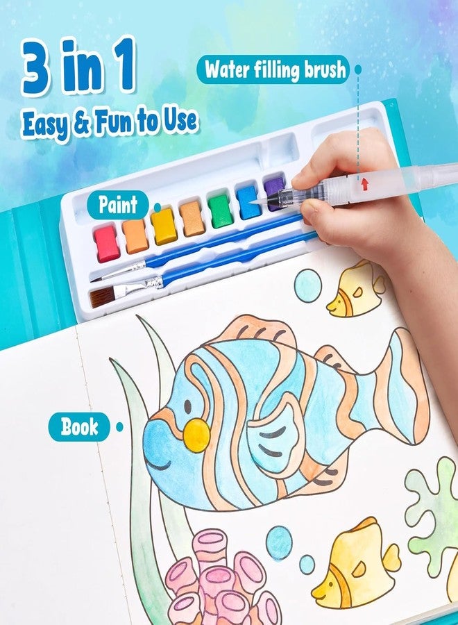 KLIFFOO Watercolor Painting Book for Kids, Coloring Notebook with Water Colorws and Brush, Creative Cartoon Coloring Books, Dip Water to Paint Painting Set for Kids, Boys, Girls, Childrens (Ocean World) - Image 5