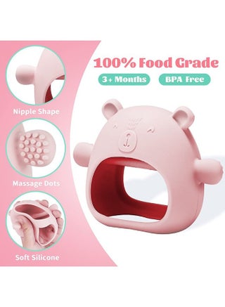 لعبة عضاضة تسنين، مصنوعة من السيليكون على شكل دب للاطفال بعمر 0-12 شهر، بتصميم قفاز مضاد للسقوط، خالية من BPA للاطفال البنات والاولاد الذين يحتاجون الى تخفيف الام اللثة (وردي) - view 3