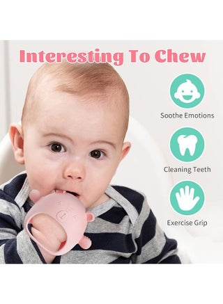 لعبة عضاضة تسنين، مصنوعة من السيليكون على شكل دب للاطفال بعمر 0-12 شهر، بتصميم قفاز مضاد للسقوط، خالية من BPA للاطفال البنات والاولاد الذين يحتاجون الى تخفيف الام اللثة (وردي) - view 4