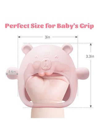 لعبة عضاضة تسنين، مصنوعة من السيليكون على شكل دب للاطفال بعمر 0-12 شهر، بتصميم قفاز مضاد للسقوط، خالية من BPA للاطفال البنات والاولاد الذين يحتاجون الى تخفيف الام اللثة (وردي) - view 2