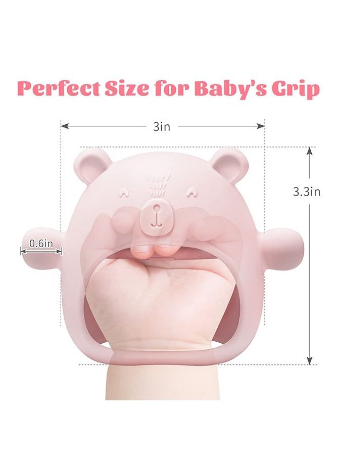 Bebiland Silicone Teething Mitten with Cute Bear Shape, BPA-Free and Anti-Drop Teether Toy for Baby Soothing Teething Pain Relief, Pink  - Image 2