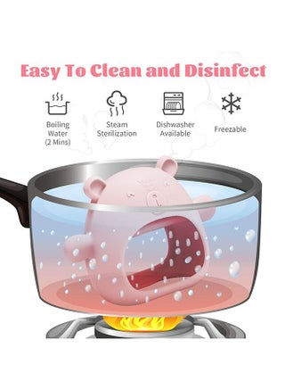 لعبة عضاضة تسنين، مصنوعة من السيليكون على شكل دب للاطفال بعمر 0-12 شهر، بتصميم قفاز مضاد للسقوط، خالية من BPA للاطفال البنات والاولاد الذين يحتاجون الى تخفيف الام اللثة (وردي) - view 5