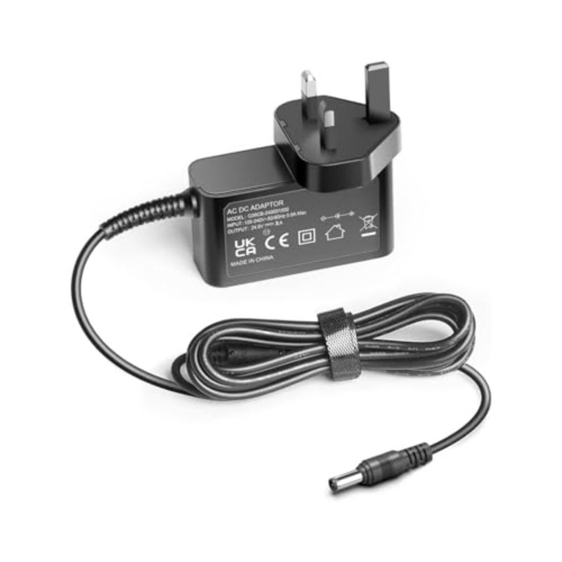 للمضخات الغاطسة، وأضواء الشريط LED، وكاميرات CCTV: محول إمداد الطاقة 24 فولت 2 أمبير مع غلاف PVC أسود متين، ومقبس تيار مستمر معدني قوي، واستقرار الجهد الموثوق به ونطاق إدخال واسع 100-240 فولت - Image 1
