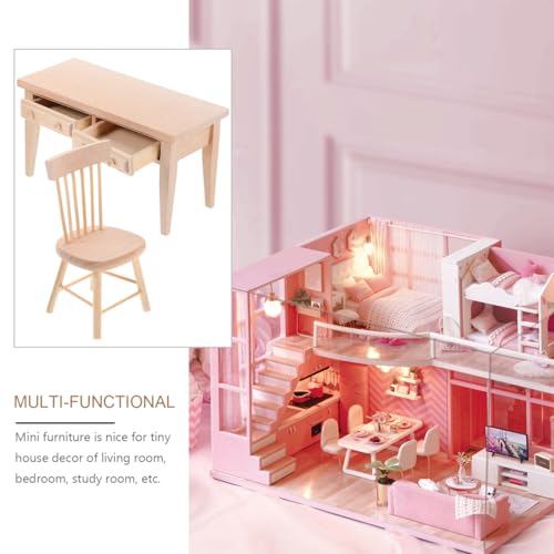 JOINPAYA Wooden Mini Dollhouse Furniture 112 Dolls Table Chair Furniture Set Desk Chair with Drawer for Photo Props Mini House Living Room Accessories - Image 5
