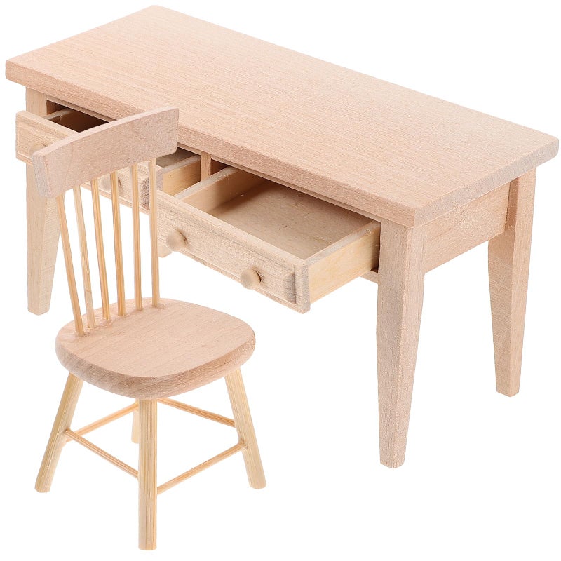JOINPAYA Wooden Mini Dollhouse Furniture 112 Dolls Table Chair Furniture Set Desk Chair with Drawer for Photo Props Mini House Living Room Accessories - Image 3