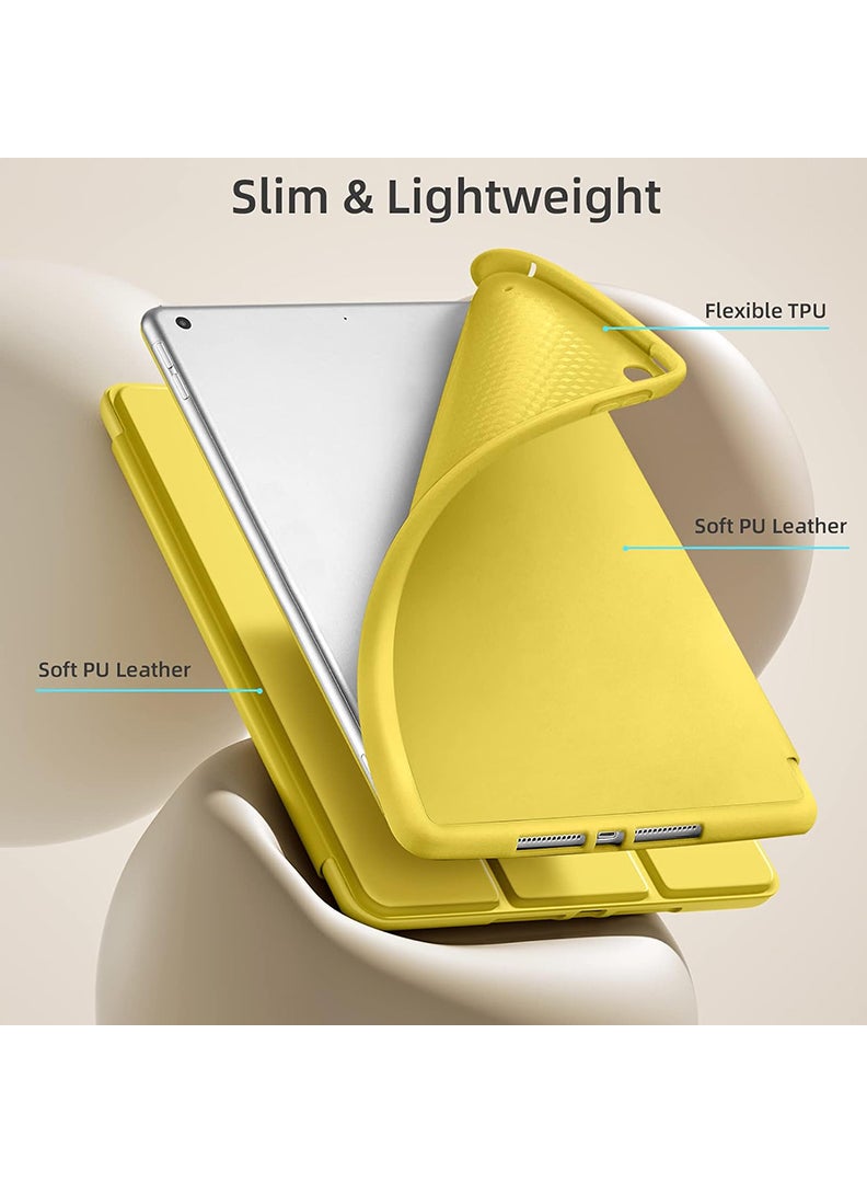 ثيودور حافظة متوافقة مع جهاز iPad مقاس 10.2 بوصة 2021/2020/2019، حافظة ذكية لجهاز iPad من الجيل التاسع/الثامن/السابع مع حامل قلم، حافظة واقية مع ظهر ناعم من مادة TPU، غطاء للنوم/الإيقاظ التلقائي، أصفر - Image 4