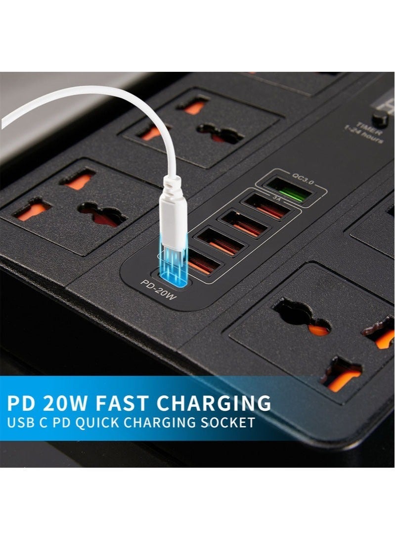 2 Meter Universal Socket, Charging USB Socket Timing Function Extension Plug, Black - Image 5