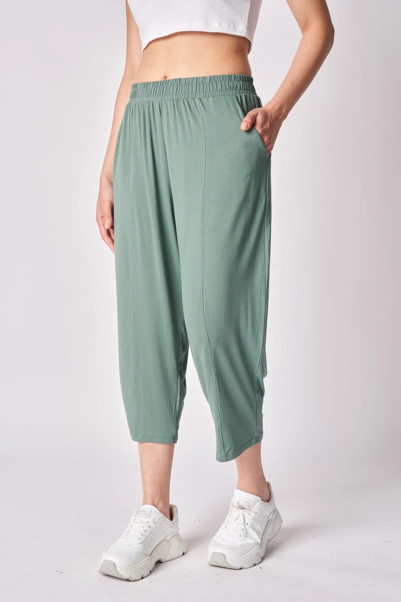 Defy's Women's Elastic Waist Stitch Detailed Shalwar Pants Khaki  - Image 2