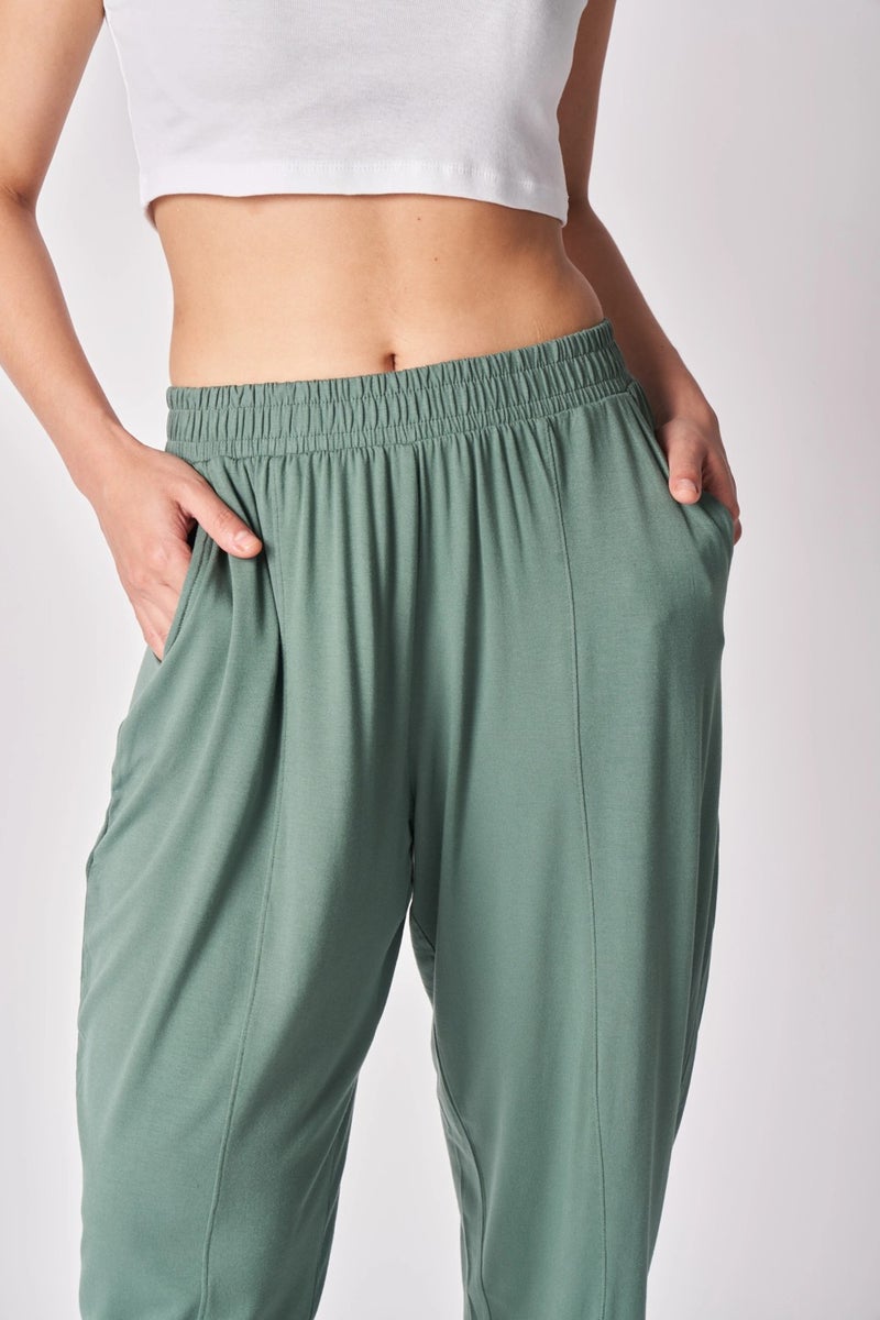 Defy's Women's Elastic Waist Stitch Detailed Shalwar Pants Khaki  - Image 3