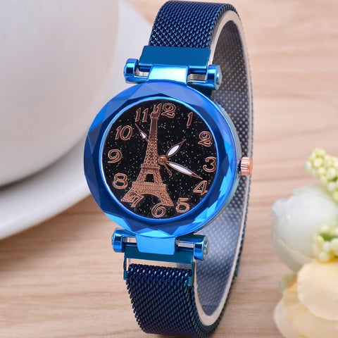 Magnetic Lazy Sky Womens Watch Milanese Band Quartz G826-F Blue